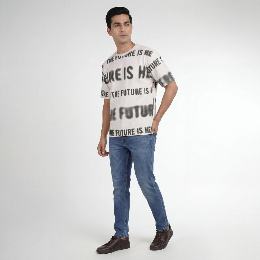 Men's Off-White Round Neck Casual T-Shirt, Off White, large