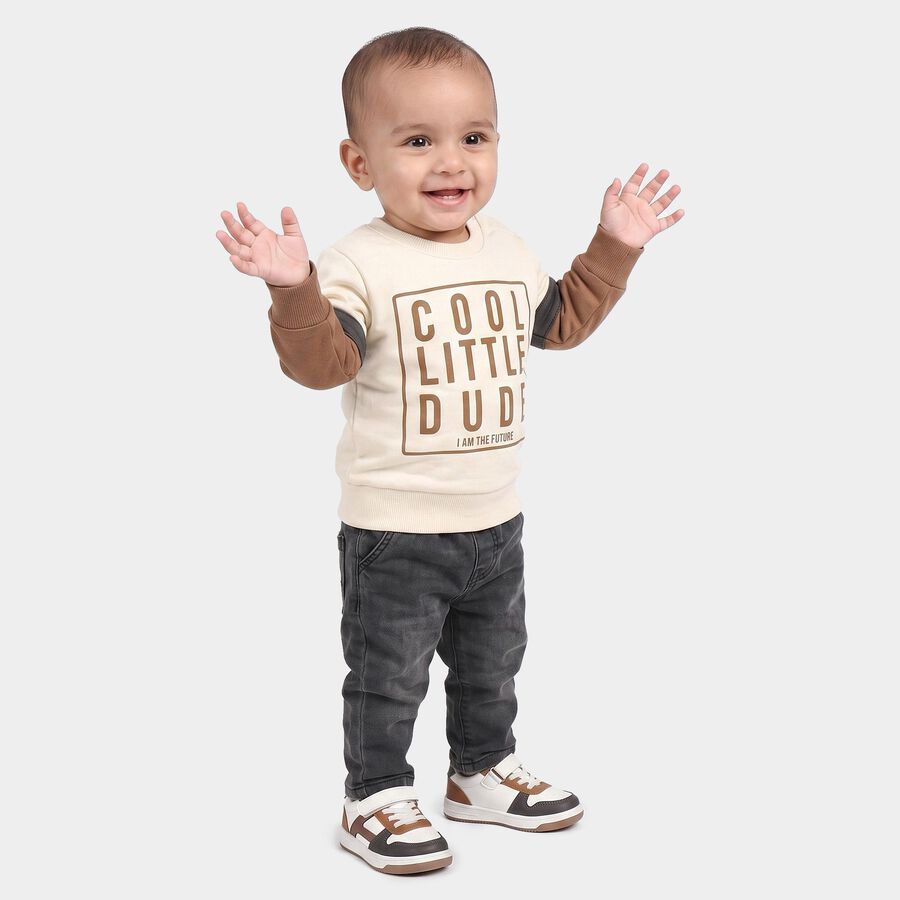 Infants Off White Cotton Round Neck Regular T-Shirt, ऑफ व्हाइट, large