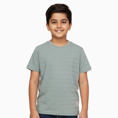 Boys Light Green Crew Neck Casual Half Sleeve T-Shirt