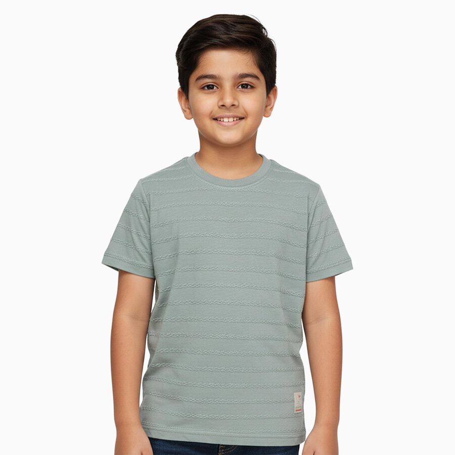 Boys Light Green Crew Neck Casual Half Sleeve T-Shirt, हल्का हरा, large