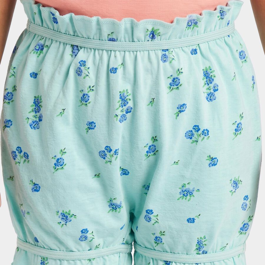 Girls' Mint Aqua Regular Fit Floral Bloomer, एक्वा, large