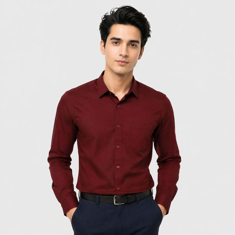 Men's Wine Slim Fit Formal Shirt, वाइन, large