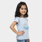 Girls' Light Blue Cotton Round Neck Ruffle Sleeve T-Shirt, Light Blue, small