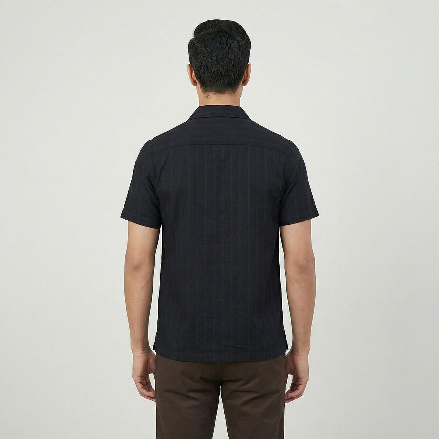 Men's Black Cotton Classic Casual Shirt, काला, large