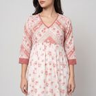 Women's Pink V-Neck Floral Printed Kurta, Light Pink, small