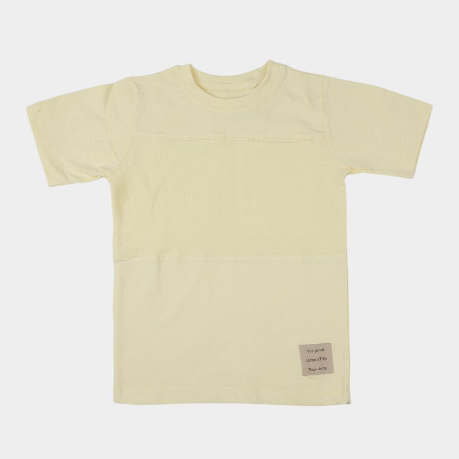 Boys Yellow Round Neck Casual T-Shirt, Yellow, large
