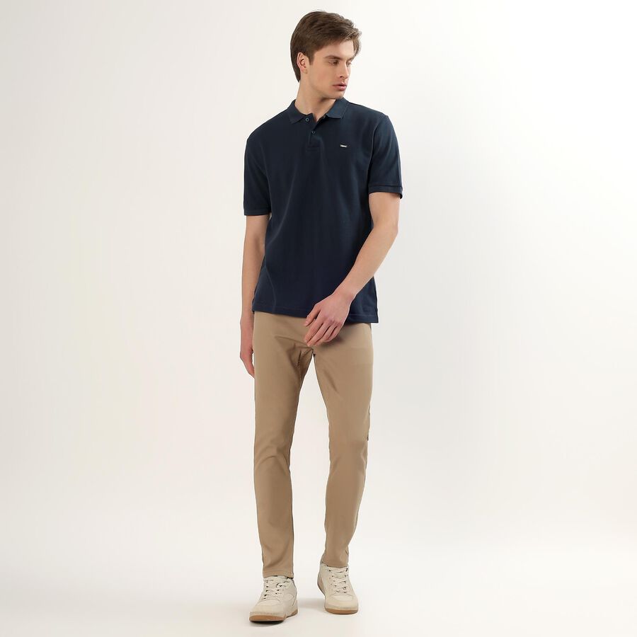 Men's Deep Navy Blue Cotton Polo Collar Classic T-Shirt, Teal Blue, large