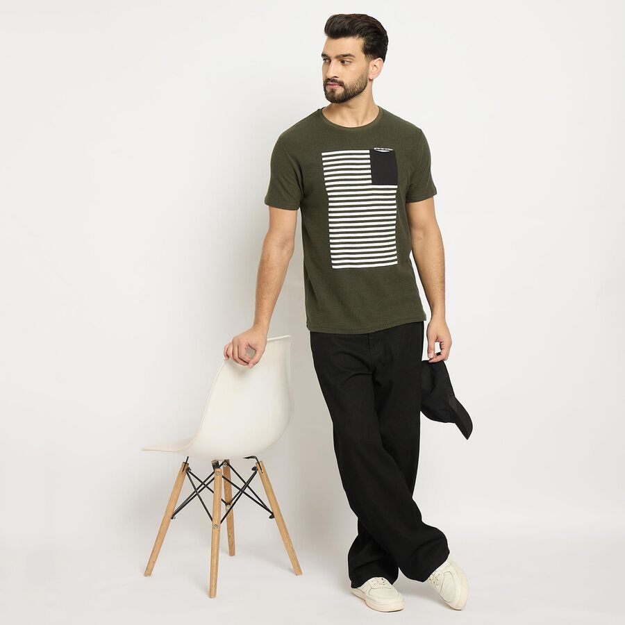 Men's Round Neck Half Sleeves T-Shirt , Dark Green, large image number null