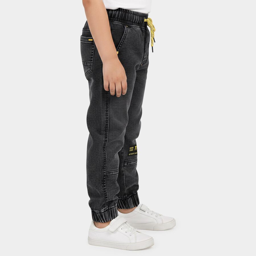 Boys Black Regular Fit Jogger Style Jeans, काला, large