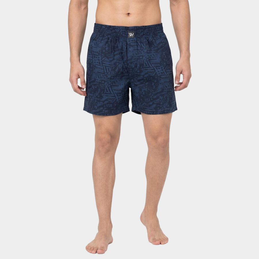 Men's Navy Blue Relaxed Fit Printed Boxers, गहरा नीला, large