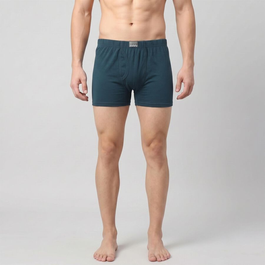 Men's Teal Regular Fit Solid Trunks, टील ब्लू, large