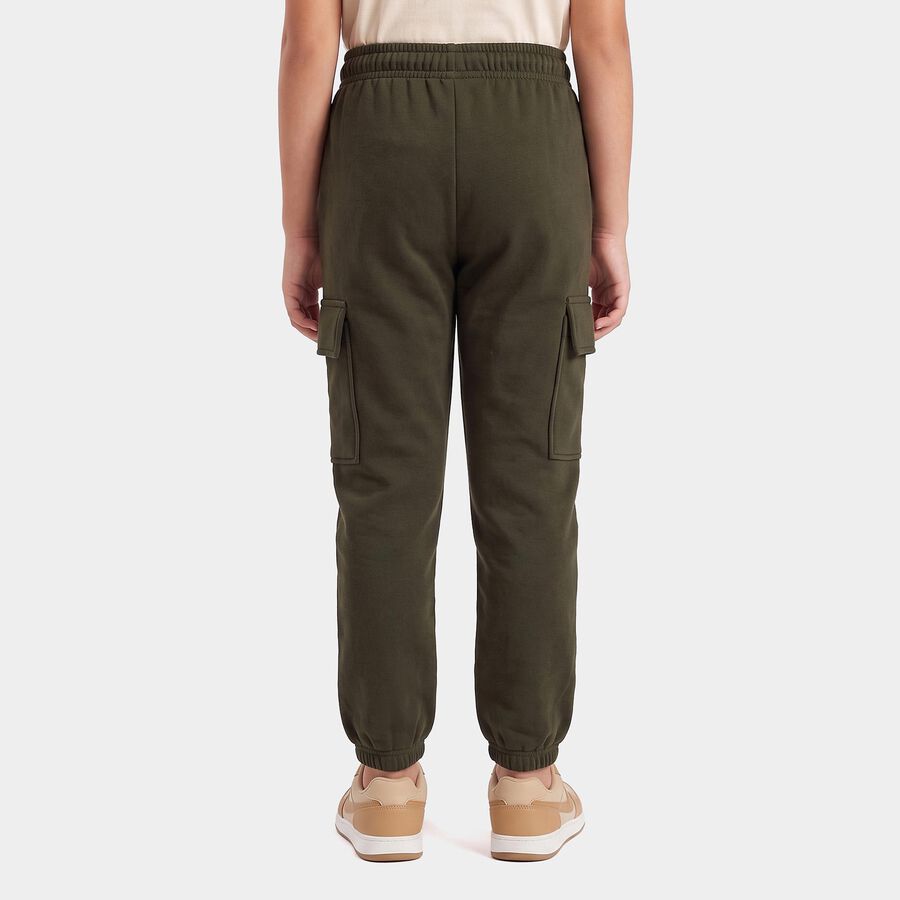 Girls Olive Green Jogger Fit Solid Cargo Pocket Winter Pyjama, ओलिव, large