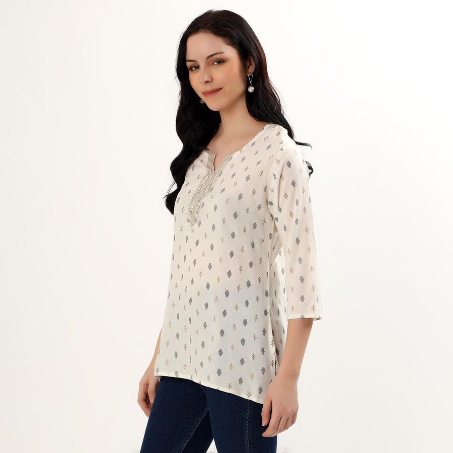 Women's Ivory Round Neck Printed Kurti, Off White, large image number null