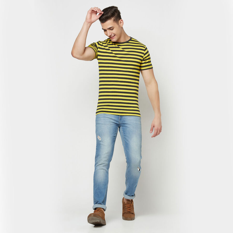 Stripes Round Neck T-Shirt, Yellow, large image number null