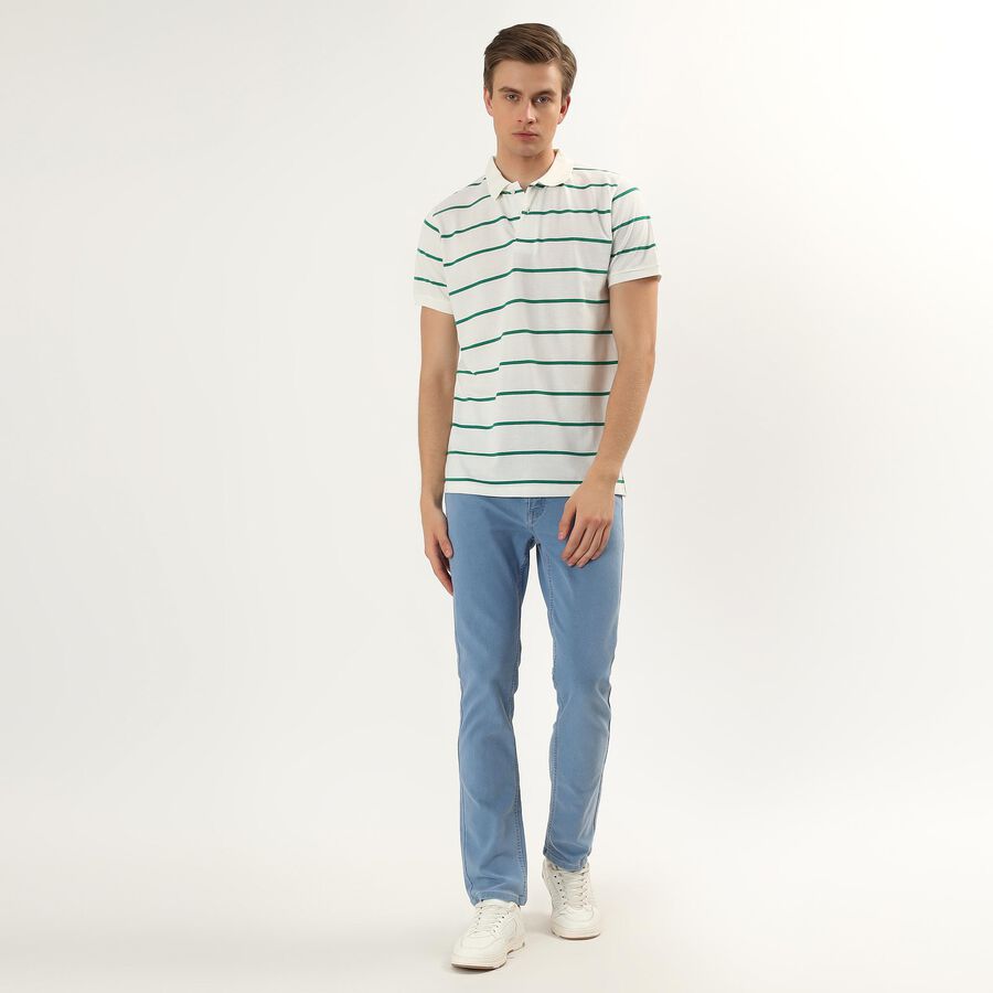 Men's White and Green Polo Neck Preppy T-Shirt, Light Green, large