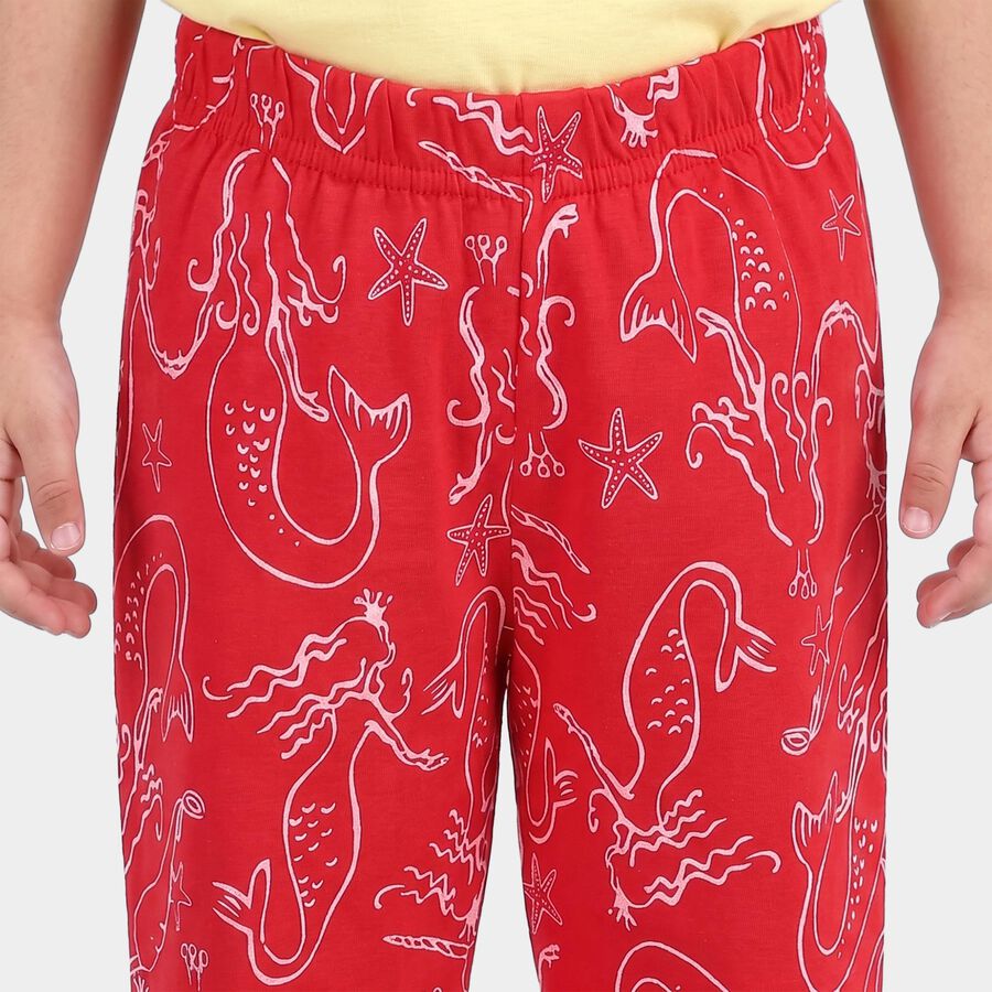 Girls' Pink Straight Fit Printed Capri, गुलाबी, large