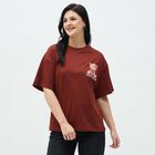 Women's Deep Rust Brown Cotton Round Neck Casual T-Shirt, Rust, small