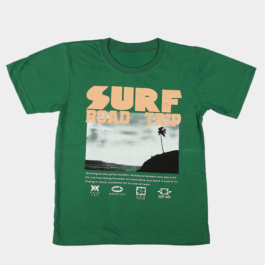 Boys Green Crew Neck Regular Boys T-Shirt, Dark Green, large