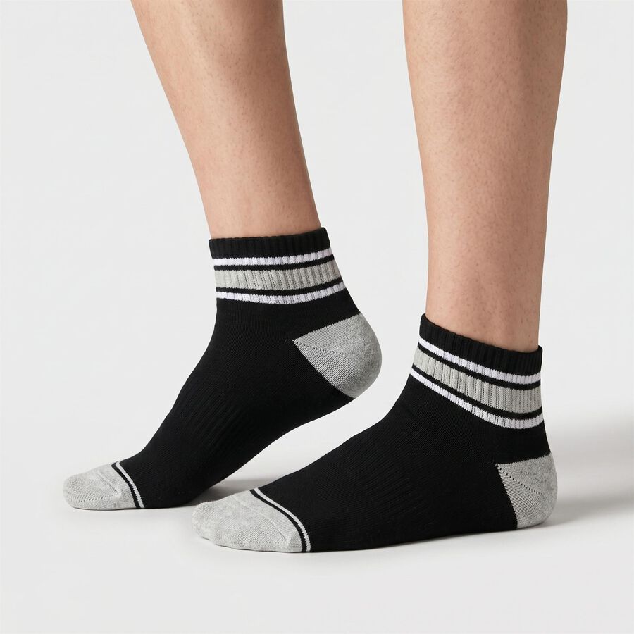 Men's Ankle Length Pack of 3 Socks ( Grey, Black, White ), Black, large