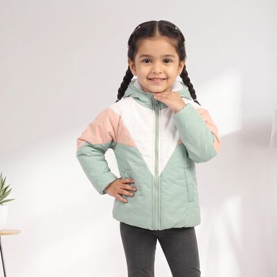 Girls' Mint Green Hooded Puffer Jacket