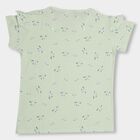 Girls' Light Sage Green Cotton Round Neck Short Sleeve T-Shirt, हल्का हरा, small image number null