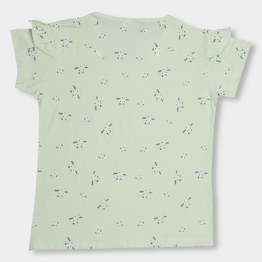 Girls' Light Sage Green Cotton Round Neck Short Sleeve T-Shirt, हल्का हरा, large image number null