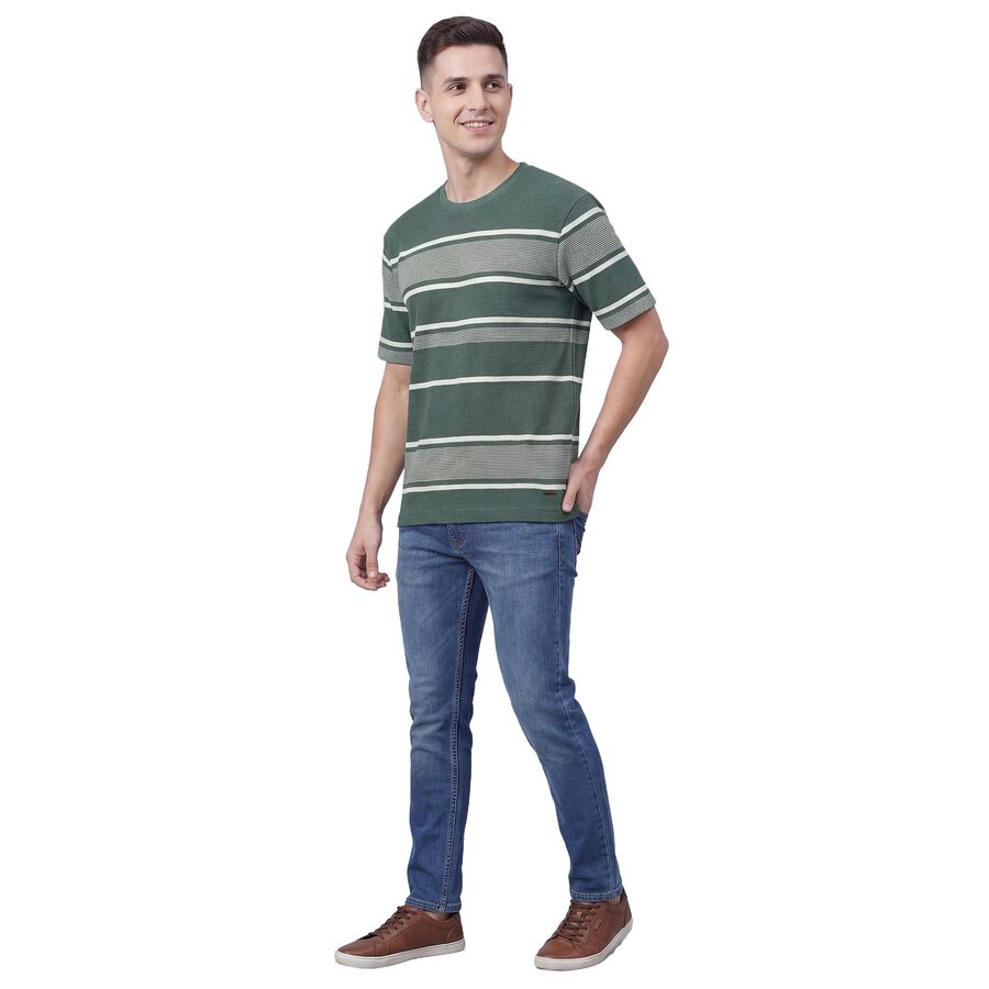 Men's Light Green Round Neck Casual Half Sleeves T-Shirt, हल्का हरा, large