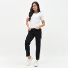 Women's Jet Black Straight-Leg Side-Striped Track Pants, काला, small