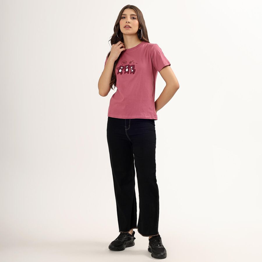 Ladies' 100% Cotton Round Neck T-Shirt , Pink, large image number null