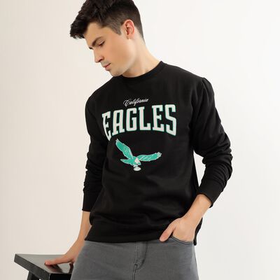 Men's Jet Black Crew Neck Graphic Sweatshirt
