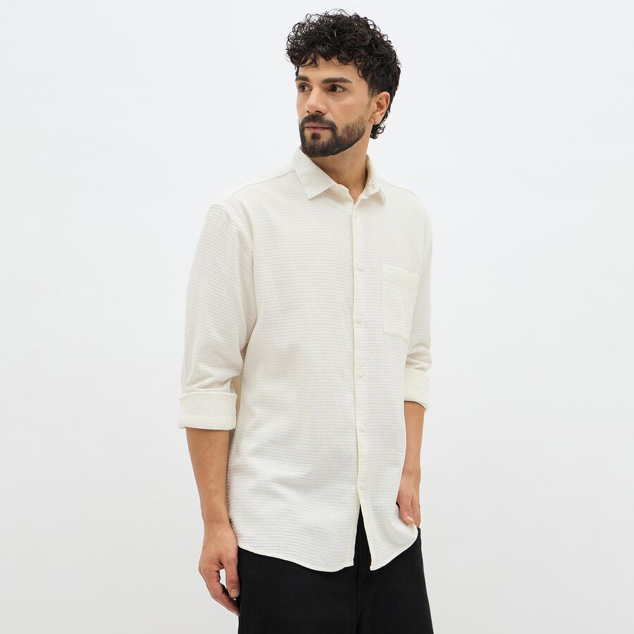 Men's Off-White Cotton Classic Collar Casual Shirt, ऑफ व्हाइट, large image number null