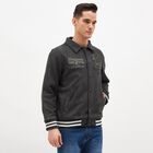 Men's Dark Charcoal Black Classic Varsity Jacket, गहरा हरा, small image number null
