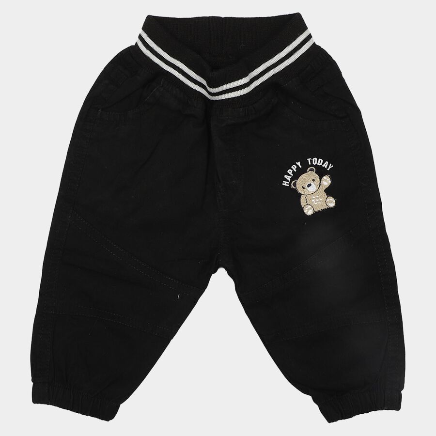 Infants' Black Regular Fit Jogger Trousers, काला, large