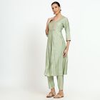 Women's Light Sage Green V-Neck Embroidered Kurta, हल्का हरा, small image number null