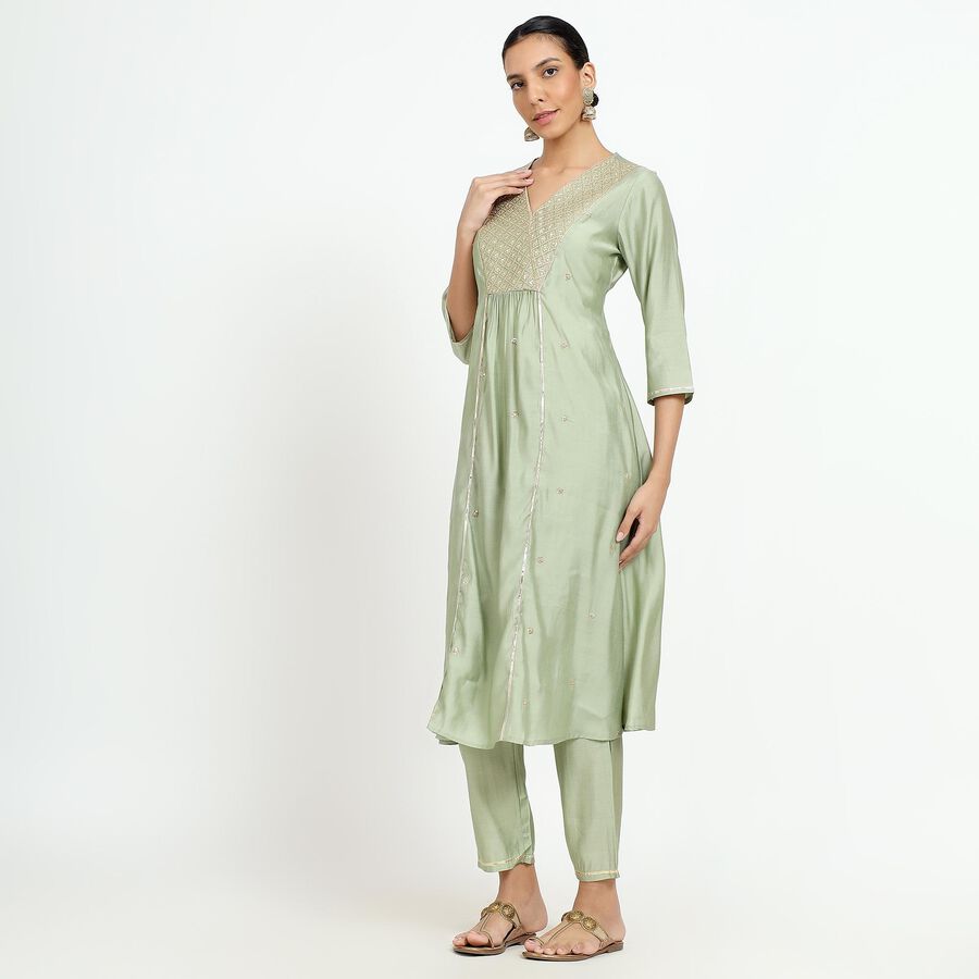 Women's Light Sage Green V-Neck Embroidered Kurta, हल्का हरा, large image number null