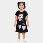 Girls' Black A-Line Unicorn Print Heart Patch Frock, काला, small