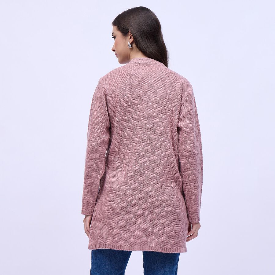 Women's Dusty Rose Round Neck Casual Cardigan, Pink, large image number null