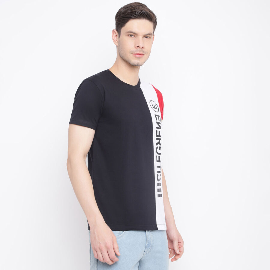 Cut & Sew Round Neck T-Shirt, Black, large image number null
