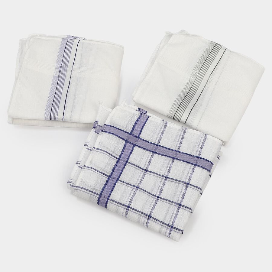 Men's Mid Blue Checked Pack of 3 Handkerchief, मध्यम नीला, large