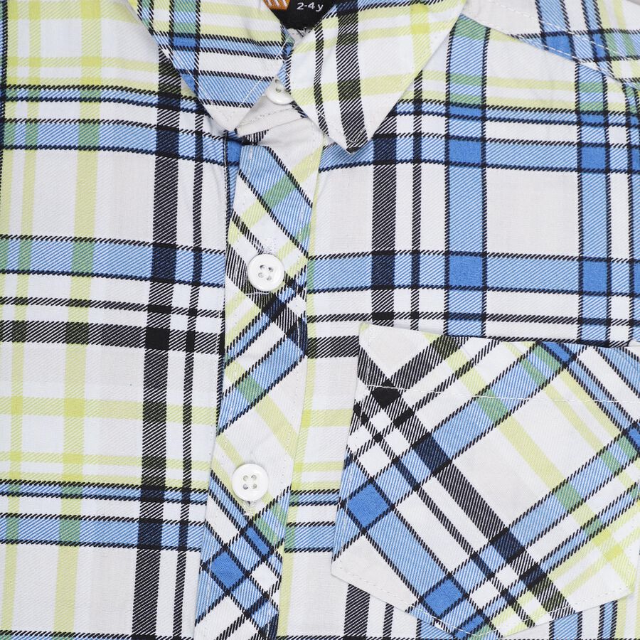 Boys' Bright Yellow and Blue Cotton Classic Collar Casual Shirt, Yellow, large image number null