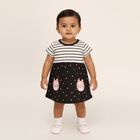 Infants' Black and White Striped Cotton Cat Print Frock, Dark Grey, small image number null