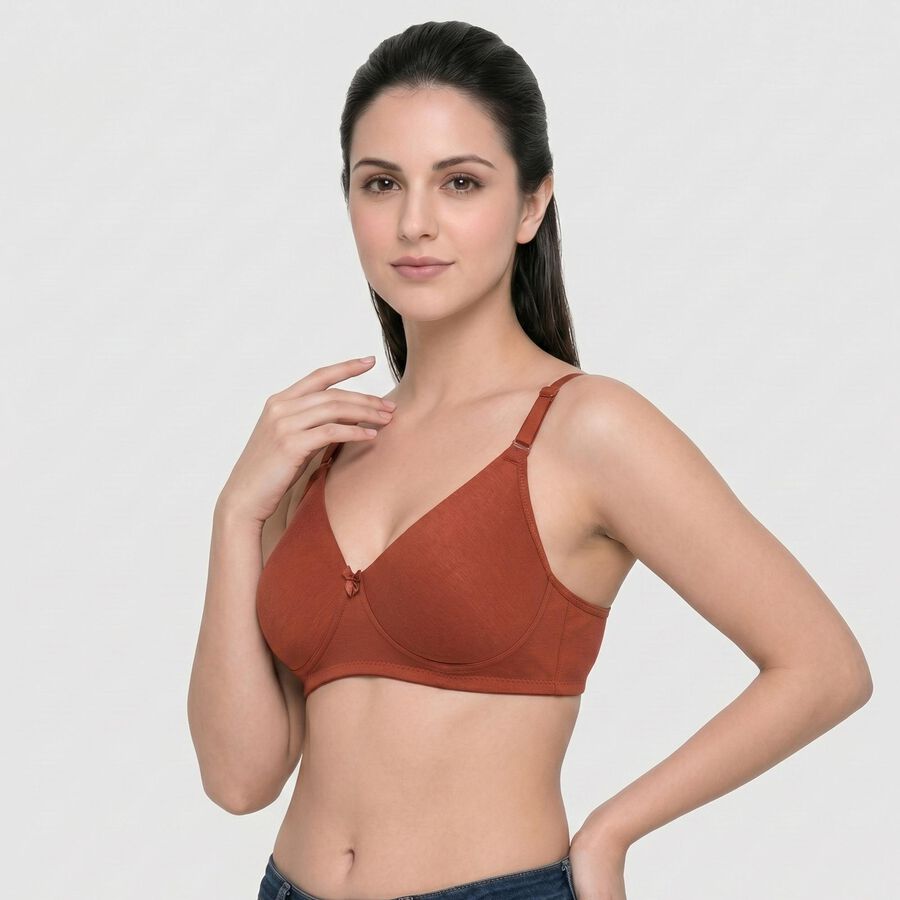 Women's Brown Cotton Blend V Neck Bralette Bra, Brown, large