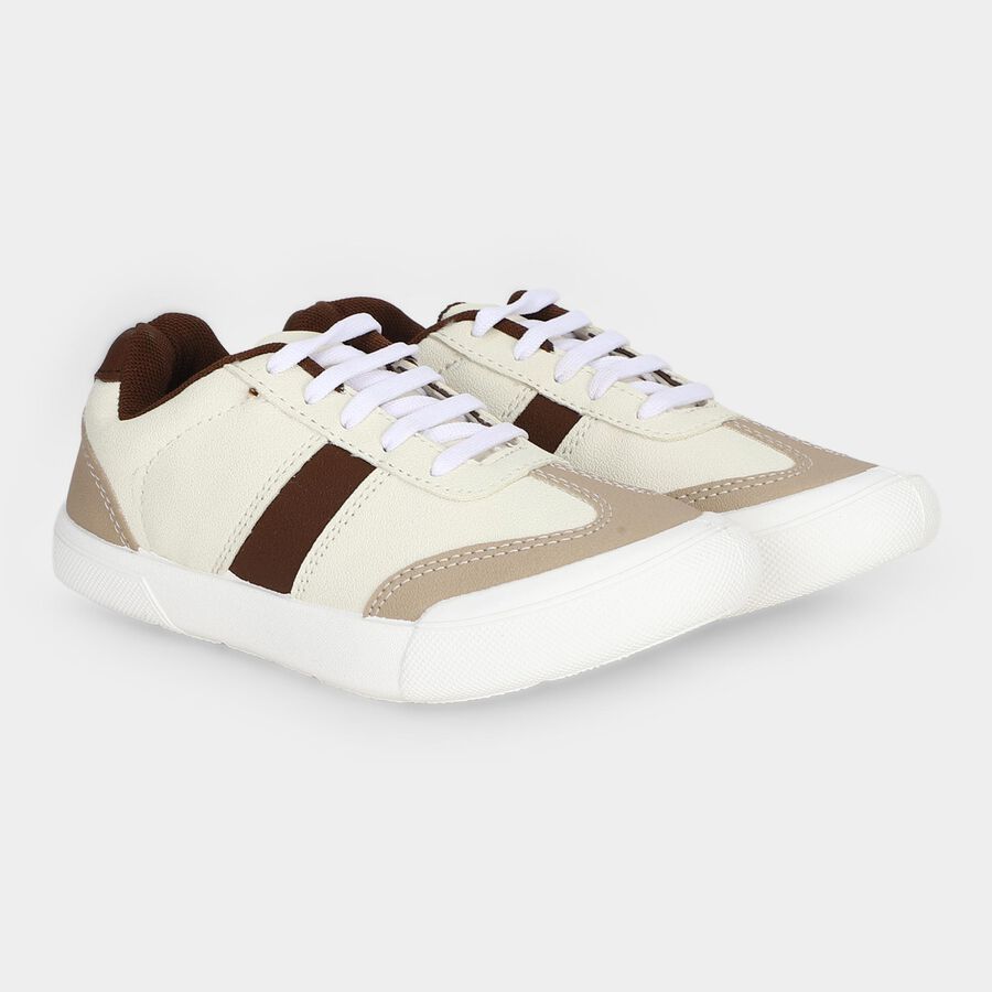 Boys' Brown Lace-Up Sneakers, भूरा, large