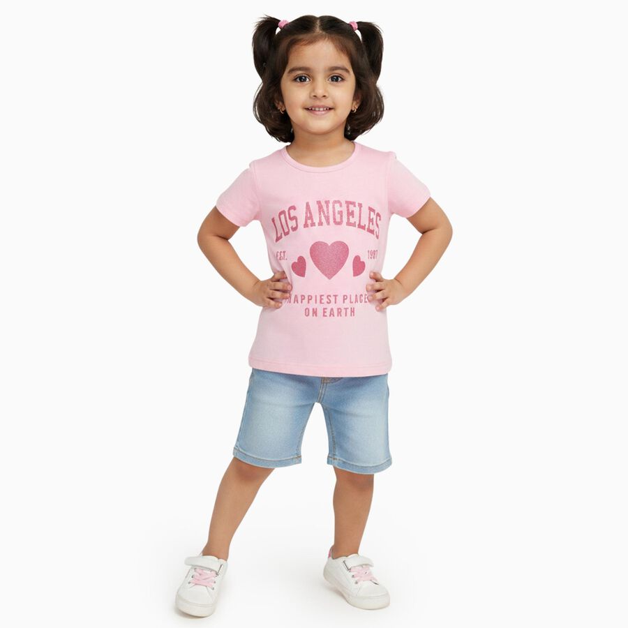 Girls Pink Round Neck Casual T-Shirt, गुलाबी, large