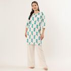 Women's Teal Notch Neck Floral Printed Kurta, एक्वा, small