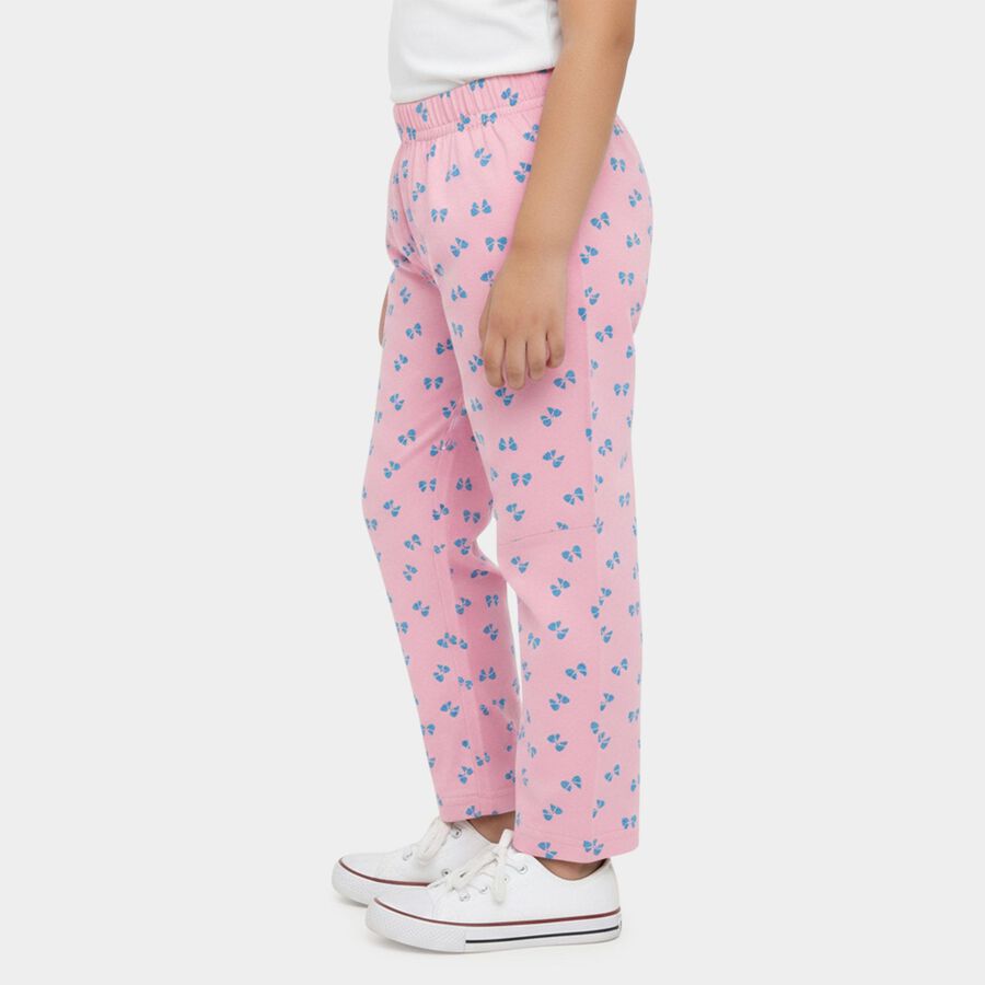 Girls' Pink Regular Fit Bow Printed Cotton Blend Pyjama, हल्का गुलाबी, large