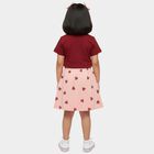 Girls' Maroon Short Sleeve Top and Pink Heart Print Skirt Set, Maroon, small