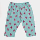 Girls' Teal Printed Regular Fit Cotton Blend Capri, Aqua, small