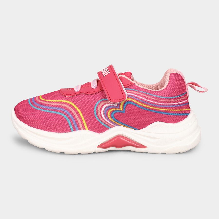Girls Bright Fuchsia Pink Velcro Strap Casual Shoes, Pink, large image number null