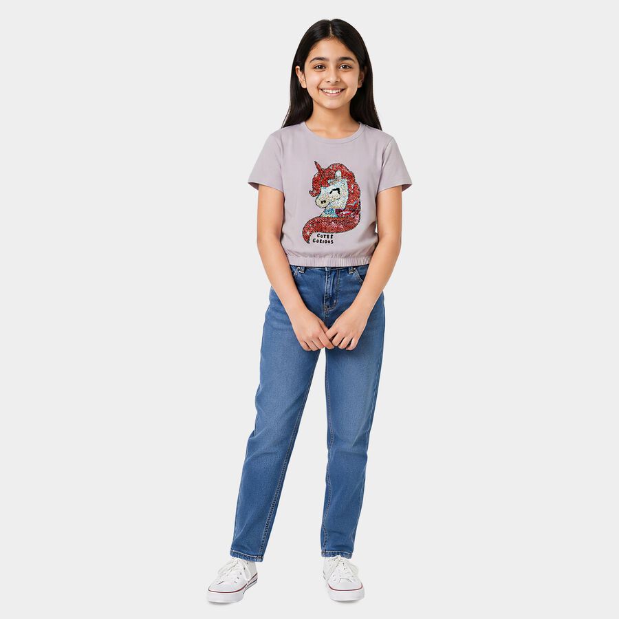 Girls Lilac Cotton Casual T-Shirt, Lilac, large